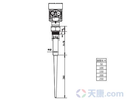 棒式雷達物位計外型尺寸圖